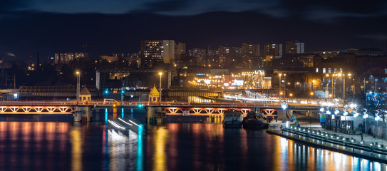 Panoramic view of Szczecin (Stettin) City at night