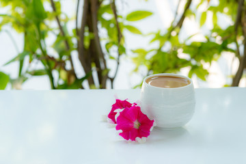 Cup of coffee. White cup.