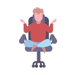 businessman sitting lotus pose in office chair calm business man relaxing meditation working stress relief concept male cartoon character flat isolated