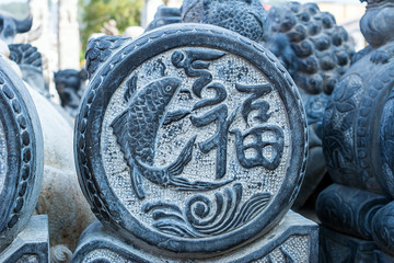Antique blue stone carved door pier / squid blessing door drum