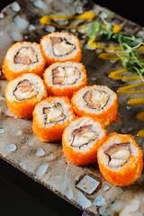fusion sushi on the black background