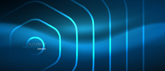 Neon glowing lines, magic energy space blue light concept, abstract background wallpaper design