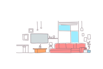 modern living room interior empty house furniture sketch doodle horizontal