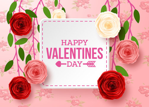 Valentines day greeting card with flowers background