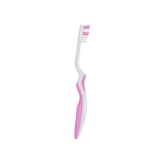 Flat vector icon of white-pink plastic toothbrush, side view. Oral hygiene instrument. Health and personal care theme