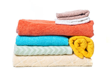 stack of towels isolated on white background.