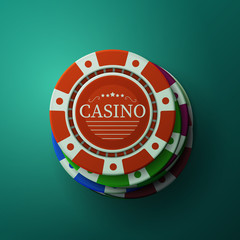 Casino chips. Stack of gambler poker chips. Blackjack gambling vector background. Illustration of stack chip for casino game