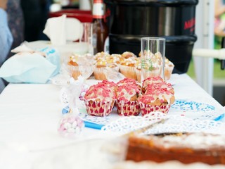 Sweets bar set up at a childrens party during daytime.