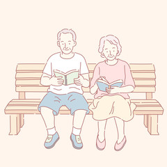 Middle aged couple reading books