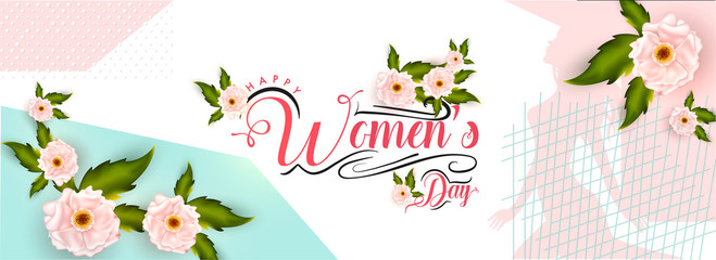 Women's Day header or banner design decorated with flowers.