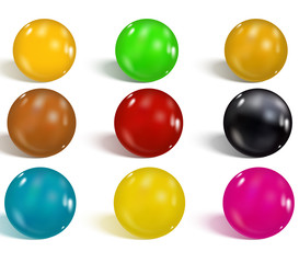 Collection of colorful glossy spheres isolated on white. Realistic gradient mesh. Colorful soft round buttons or vivid color spheres. Vector illustration for your design.