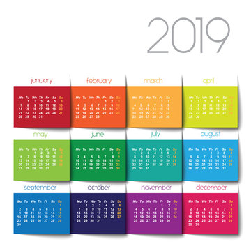 2019 calendar. Color post it
