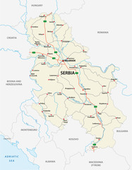 detailed Serbia road vector map with labeling