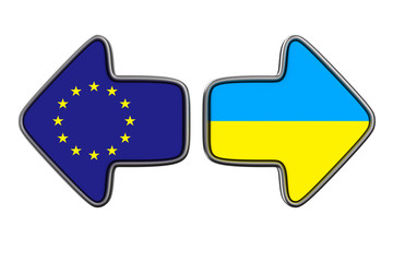 flag EU and ukraine on white background. Isolated 3D illustration