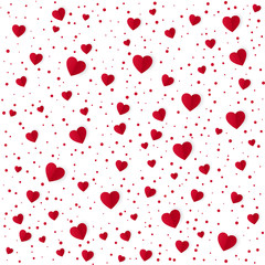 Abstract heart pattern background. Paper red hearts and dots isolated on white. Valentines Day background. Vector illustration