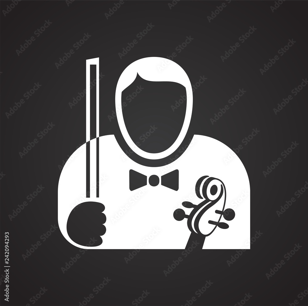 Poster musician icon on black background for graphic and web design, modern simple vector sign. internet co