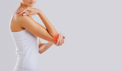 Pain, injury in the elbow joint. 