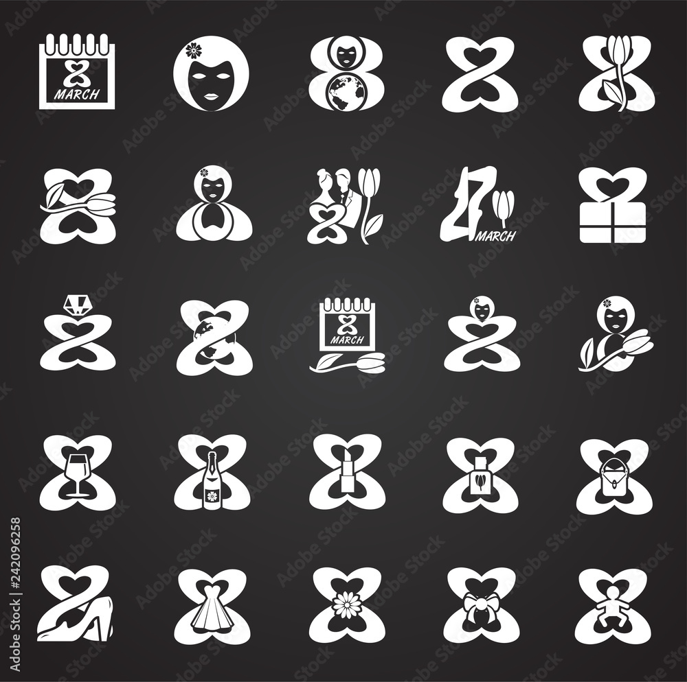 Poster woman day icon set on black background for graphic and web design, modern simple vector sign. intern