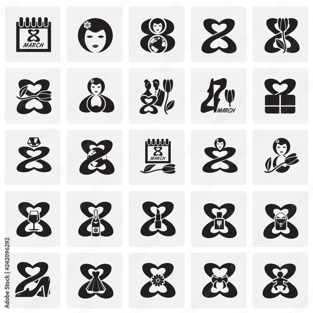 Poster woman day icon set on squares background for graphic and web design, modern simple vector sign. inte