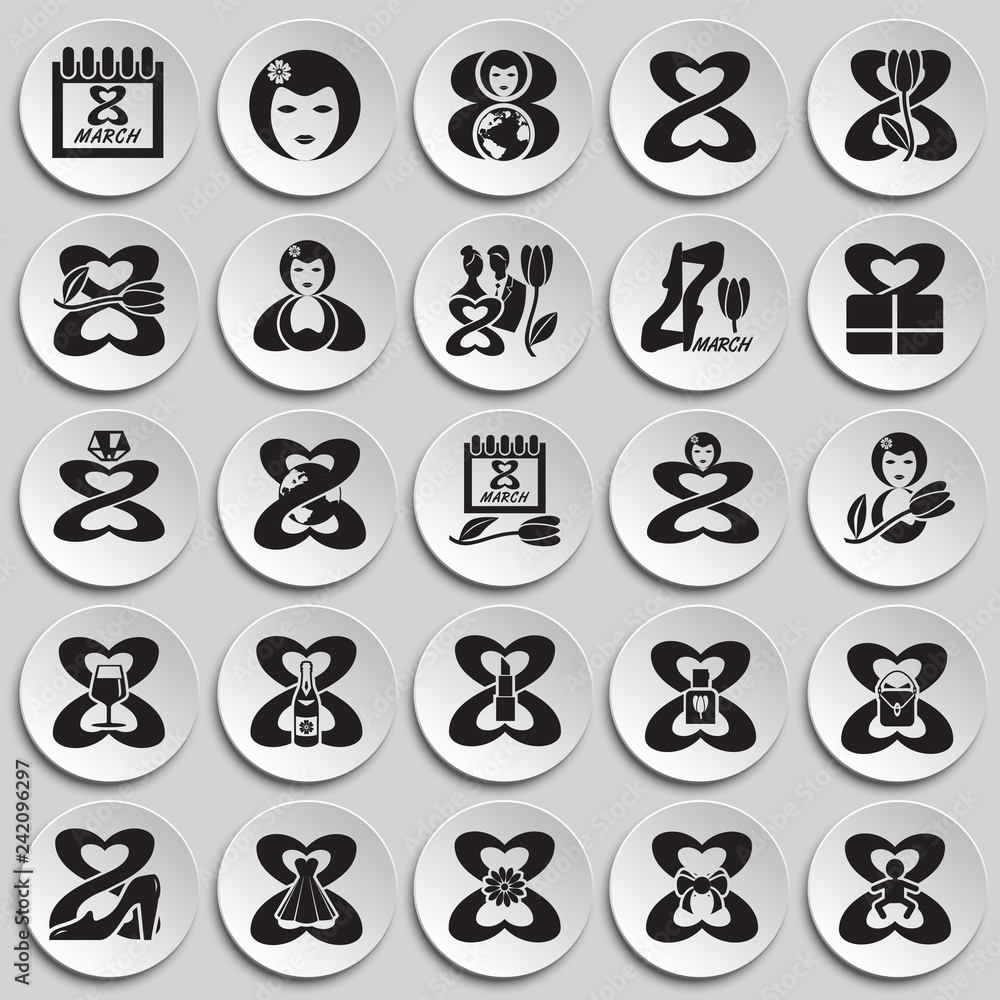 Poster woman day icon set on plates background for graphic and web design, modern simple vector sign. inter