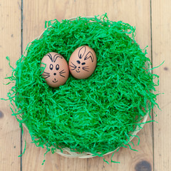 Osternest mit lustige Eier, Platz für Text