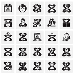 Woman day icon set on squares background for graphic and web design, Modern simple vector sign. Internet concept. Trendy symbol for website design web button or mobile