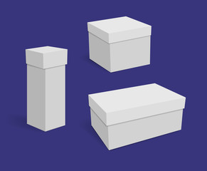collection of various white blank boxes on dark blue background. Vector illustration.