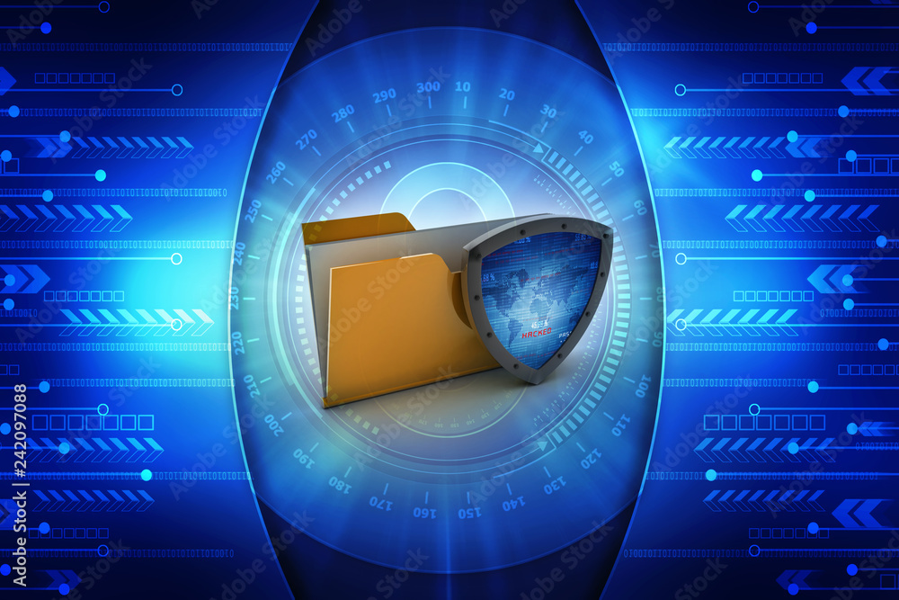 Poster laptop folder with shield. isolated 3d rendering image