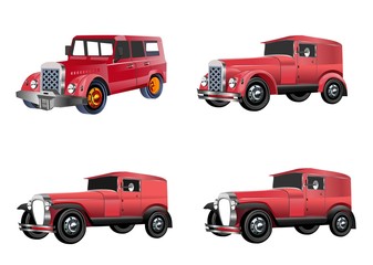 Fototapeta premium Retro cars old style sedans isolated on white vector illustration