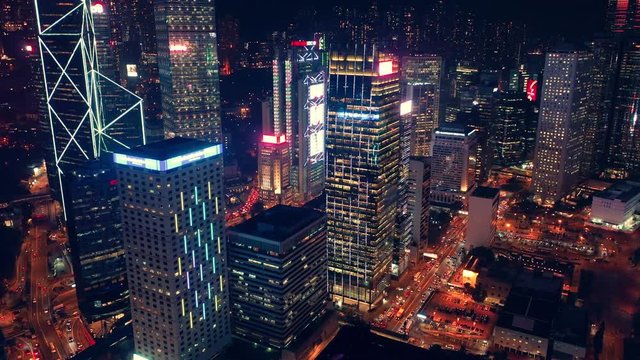 Hong Kong City night view form sky with cinematic color graded
