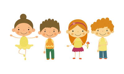 Cute little children, kids of different nationalities vector Illustration