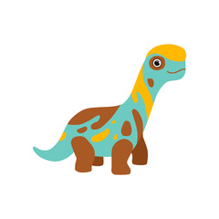 Cute colorful brontosaurus dinosaur, prehistoric dino cartoon character vector Illustration