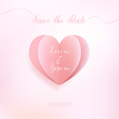 Sweet color heart in paper cut style with save the date wording, banner background for wedding or love celebration