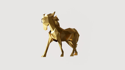 Fototapeta na wymiar White and Gold Polygon Horse 3d illustration 3d rendering 
