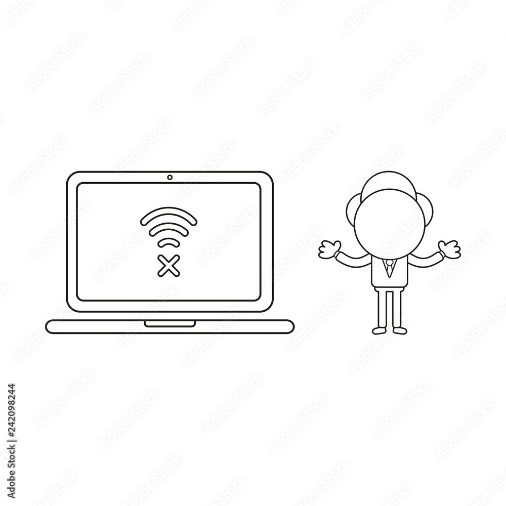 Aufkleber vector illustration of businessman character with laptop computer and wireless wifi symbol with x ma