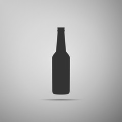 Beer bottle icon isolated on blue background. Flat design. Vector Illustration