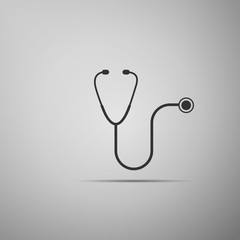 Stethoscope medical instrument icon isolated on grey background. Flat design. Vector Illustration