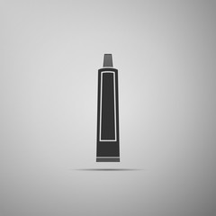 Tube of toothpaste icon isolated on grey background. Flat design. Vector Illustration