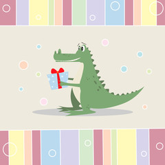 cute crocodile and birthday gift design greeting card