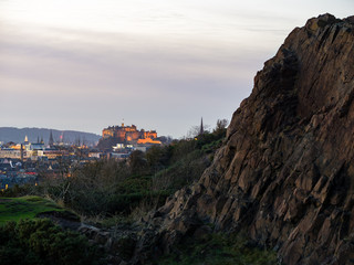 Fototapeta na wymiar View of Edinburgh Castle from Arthur's Seat at sunset