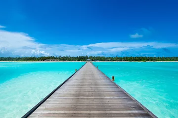 Vlies Fototapete Tropischer Strand tropische Malediven-Insel mit weißem Sandstrand und Meer