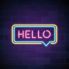 Pink hello in a speech bubble neon sign vector © Rawpixel.com