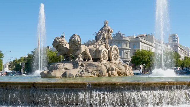 Fountain of the goddess Cibeles, one of the main monuments in the center of Madrid, Spain
