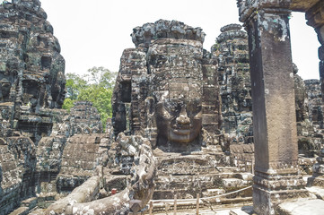 Anciente stone heads in Bayon temple in Angkor Wat, Cambodia.