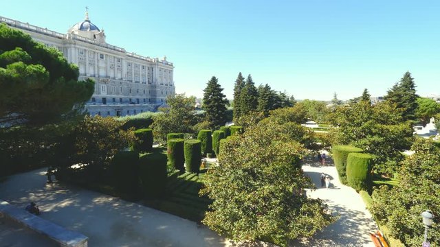 Madrid, Spain. Circa November 2018. The Sabatini Gardens (Jardines de Sabatini) next to the Royal Palace in Madrid, Spain