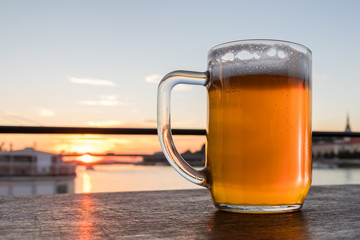 A glass of beer on a sunset, Bratislava, Slovakia