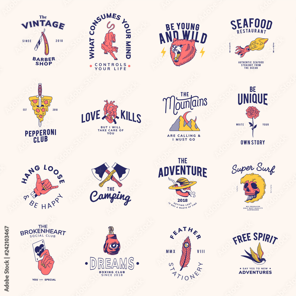 Poster set of vintage badges design vector