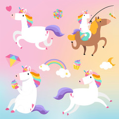 Cute unicorns with magical elements vector © Rawpixel.com