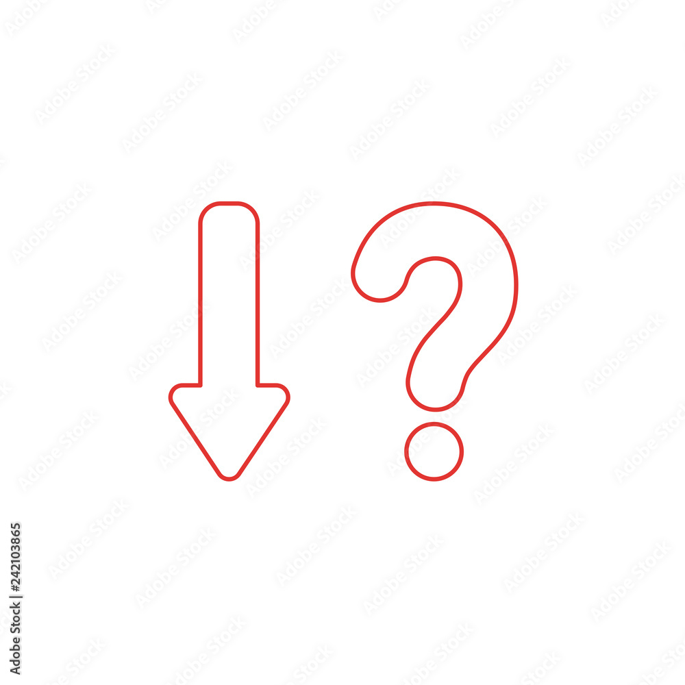 Poster vector icon concept of arrow down with question mark. color outlines.