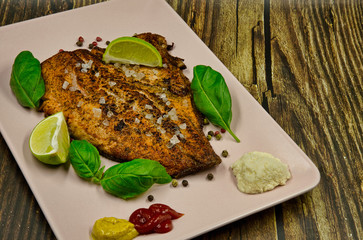 Fried rainbow trout steak